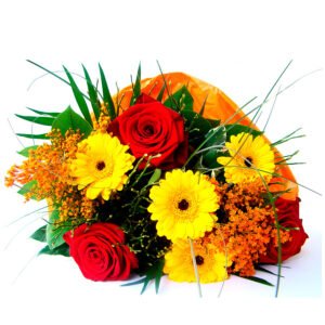 buquet de gerberas y rosas rojas